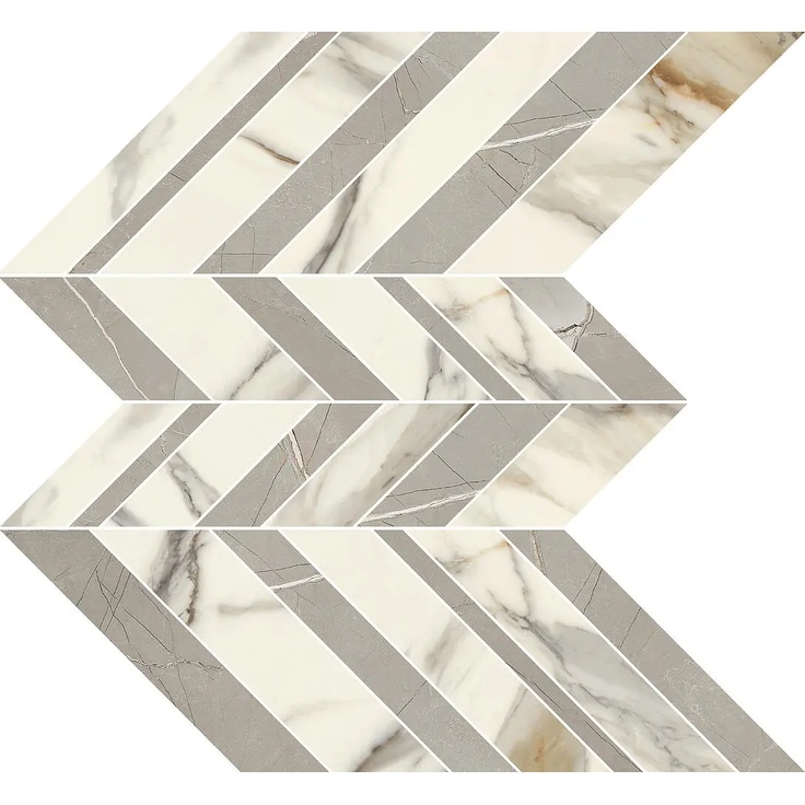 Del Conca Boutique С000461662 G3BO07MUS_Muretto Chevron HBO7 Calacatta Oro Shine Mosaic 27x41 cm, Italy, calacatta - photo 1 Del Conca Boutique С000461662 G3BO07MUS_Muretto Chevron HBO7 Calacatta Oro Shine Mosaic 27x41 cm, Italy, calacatta - photo 1