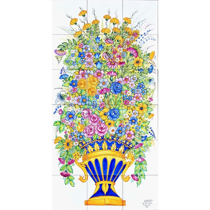 Giovanni De Maio Ceramica Artistica Vietrese Vaso Con Fiori 20 (18 pcs) Pannelli Decorativi 60*120 Panel 60x120 cm, Italy - photo 1 Giovanni De Maio Ceramica Artistica Vietrese Vaso Con Fiori 20 (18 pcs) Pannelli Decorativi 60*120 Panel 60x120 cm, Italy - photo 1